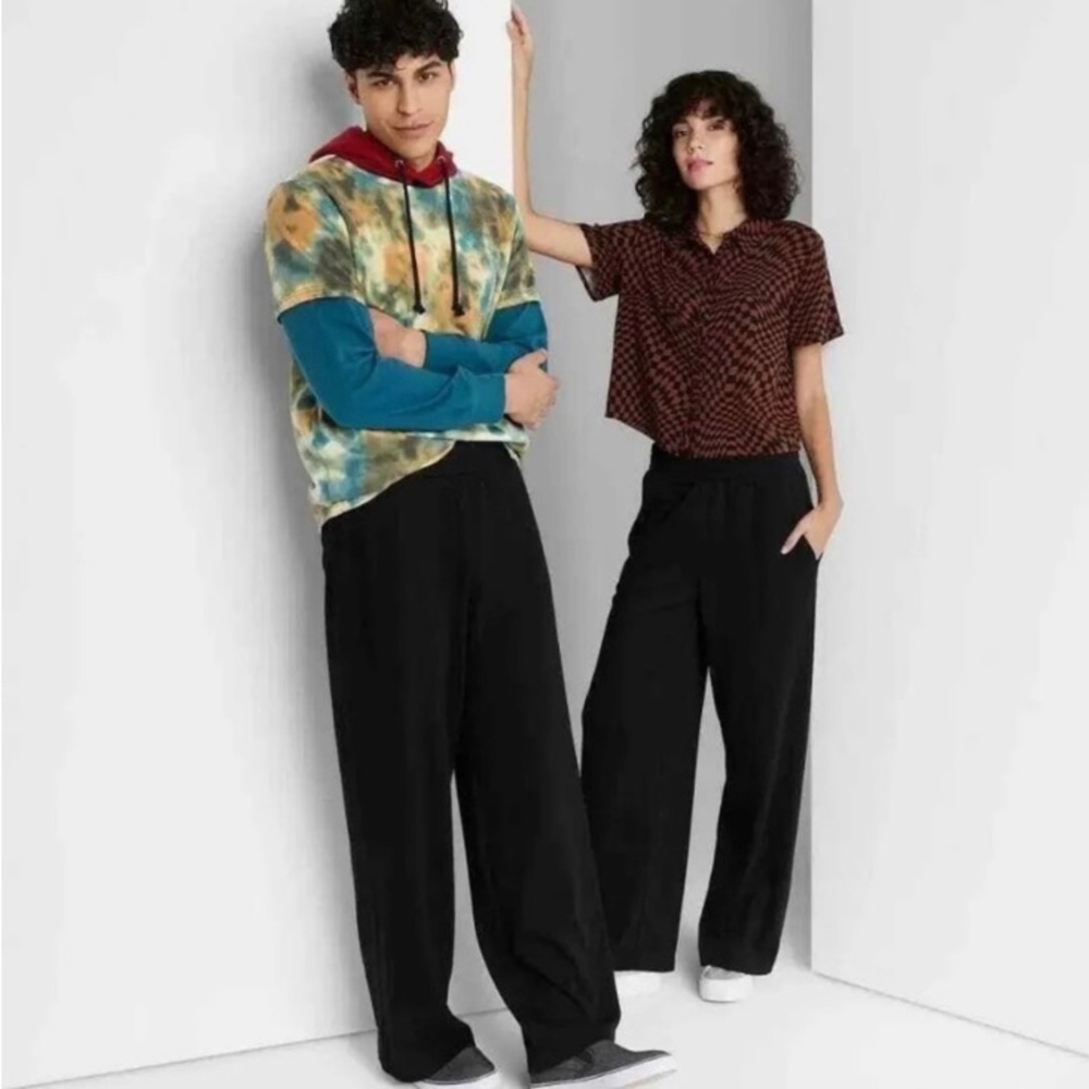 WILD FABLE BLACK WIDE LEG JOGGERS PULL ON PANTS SIZE MEDIUM TIC-TOC FAMOUS